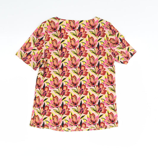Pieces Womens Pink Floral  Basic Blouse Size M