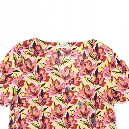 Pieces Womens Pink Floral  Basic Blouse Size M