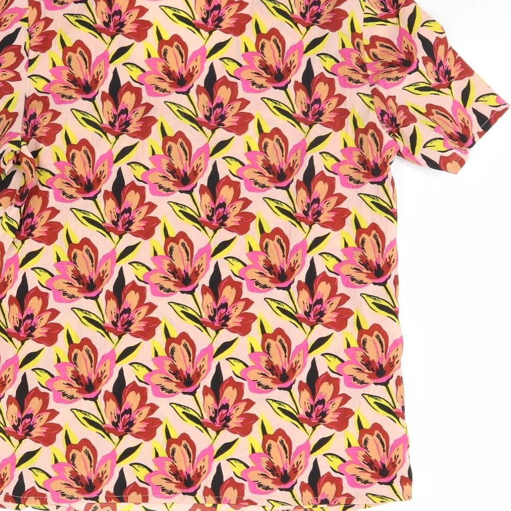 Pieces Womens Pink Floral  Basic Blouse Size M