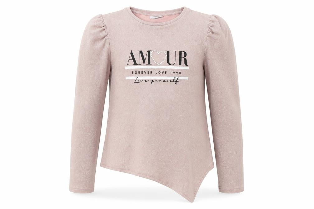 Front view of I Love girls’ wear girls pink jumper, size 12, years - amour