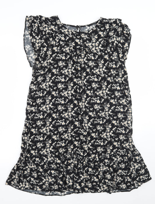 George Womens Black Floral  A-Line  Size 12