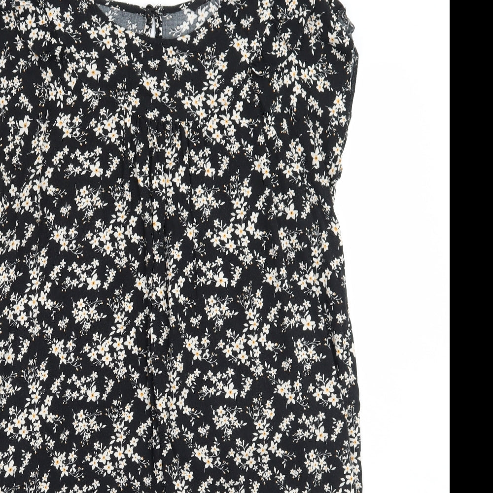 George Womens Black Floral  A-Line  Size 12