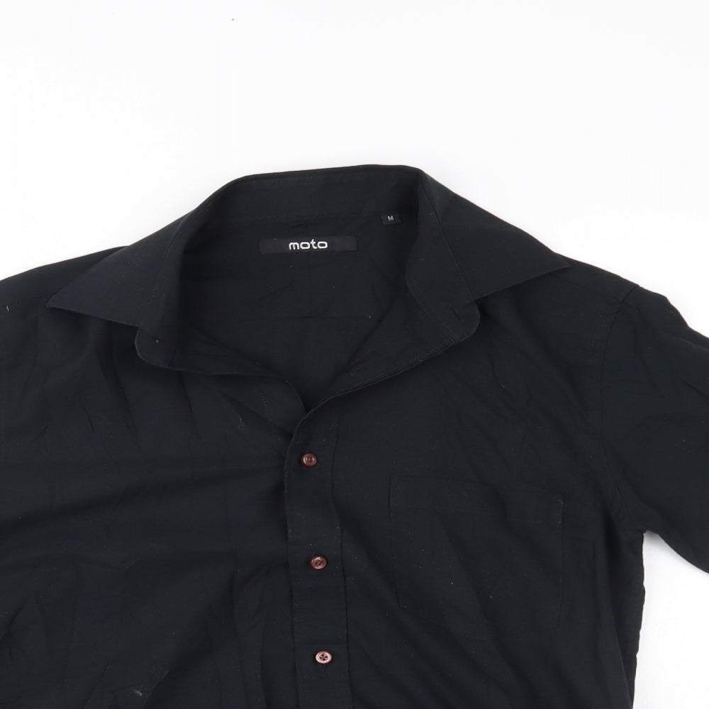Mens UK Size M Moto Black  Button-Up Short Sleeve Casual Shirt