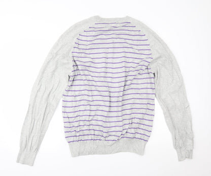 Marks and Spencer Mens Grey Striped  Pullover Jumper Size 2XL