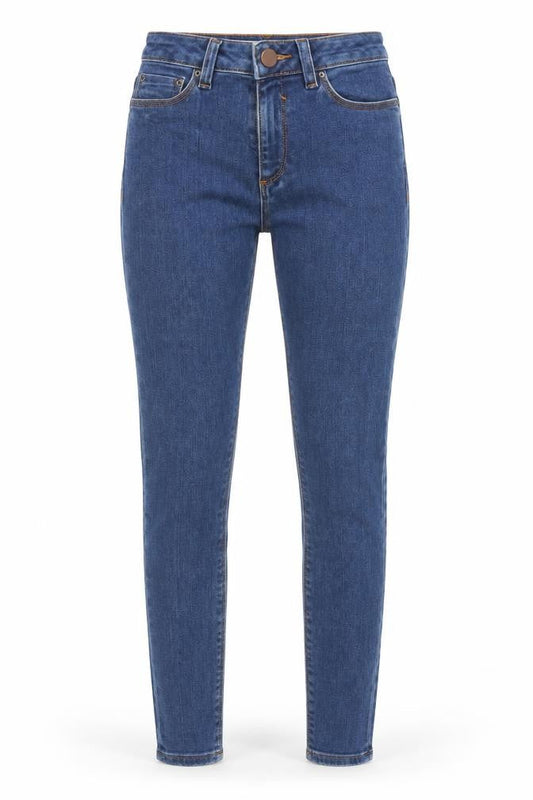 Front view of ASOS women’s blue skinny jeans, size UK 23, in, 28-inch leg