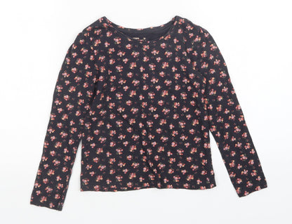 Young Dimension Girls Black Floral  Basic T-Shirt Size 6-7 Years