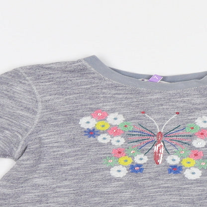 John Lewis Girls Grey Floral  Pullover Sweatshirt Size 7 Years  - Butterfly