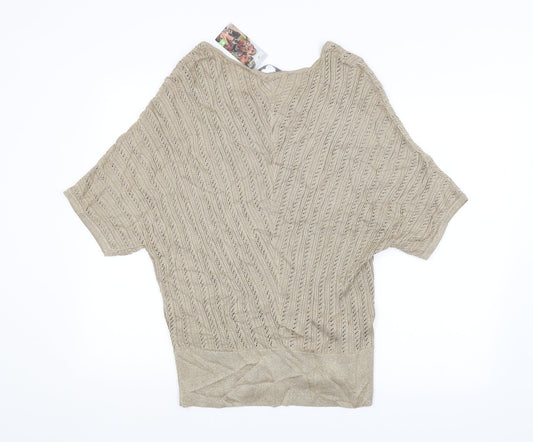 LAVITTA Womens Gold Argyle/Diamond  Pullover Jumper Size M
