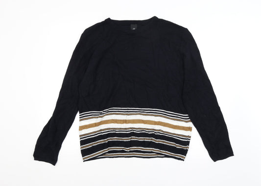 River Island Mens Black Striped  Pullover Jumper Size L