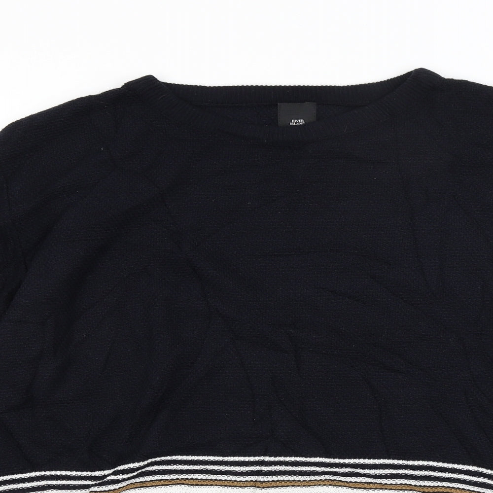 River Island Mens Black Striped  Pullover Jumper Size L