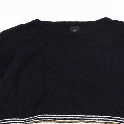 River Island Mens Black Striped  Pullover Jumper Size L