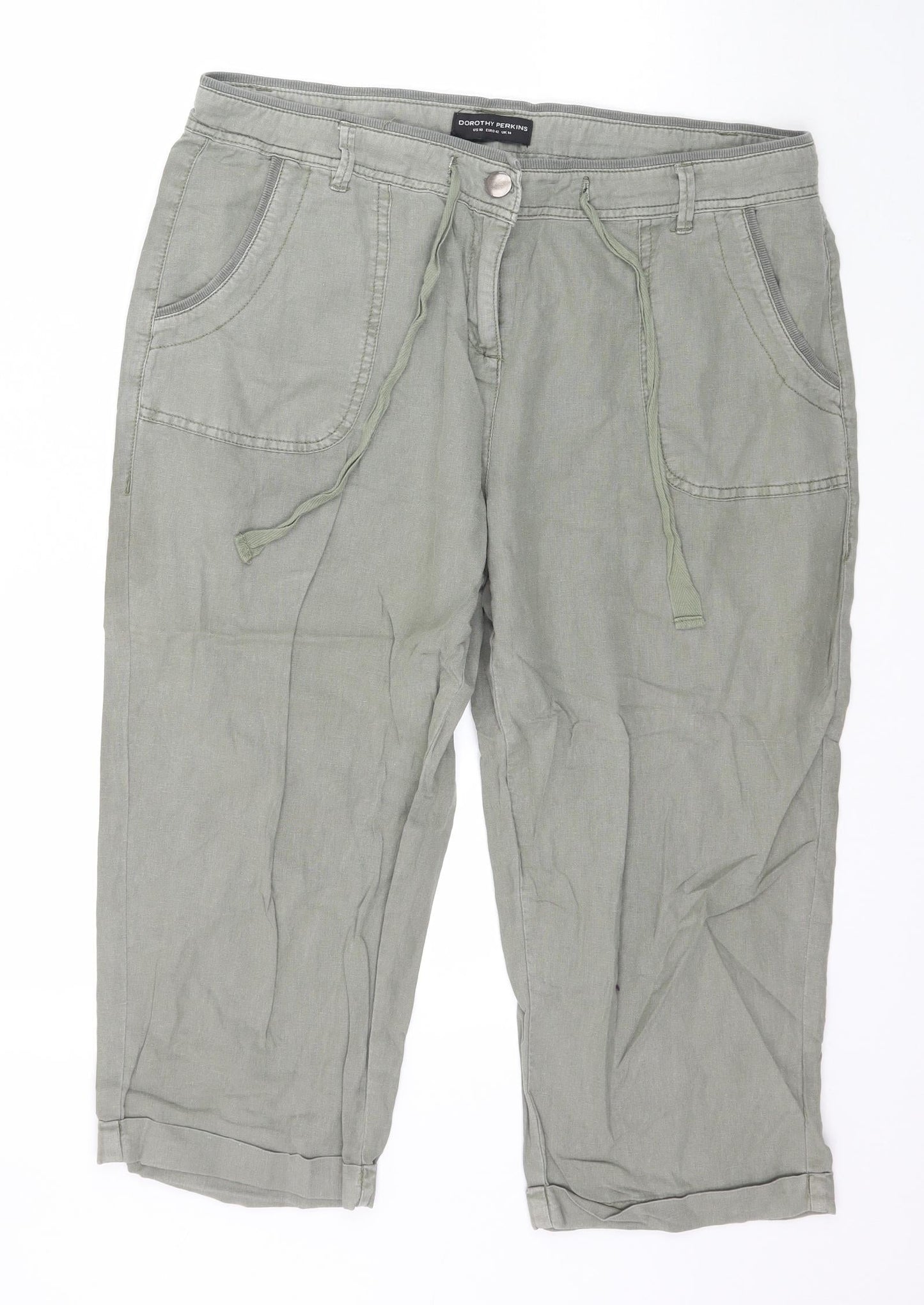 Womens UK Size 14 Dorothy Perkins Regular Fit Capri Green Trousers