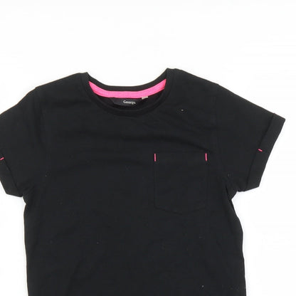 George Girls Black Striped  Basic T-Shirt Size 5-6 Years