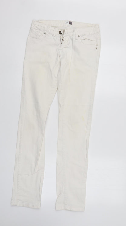 Quiz Womens White  Denim Straight Jeans Size 10 L31 in