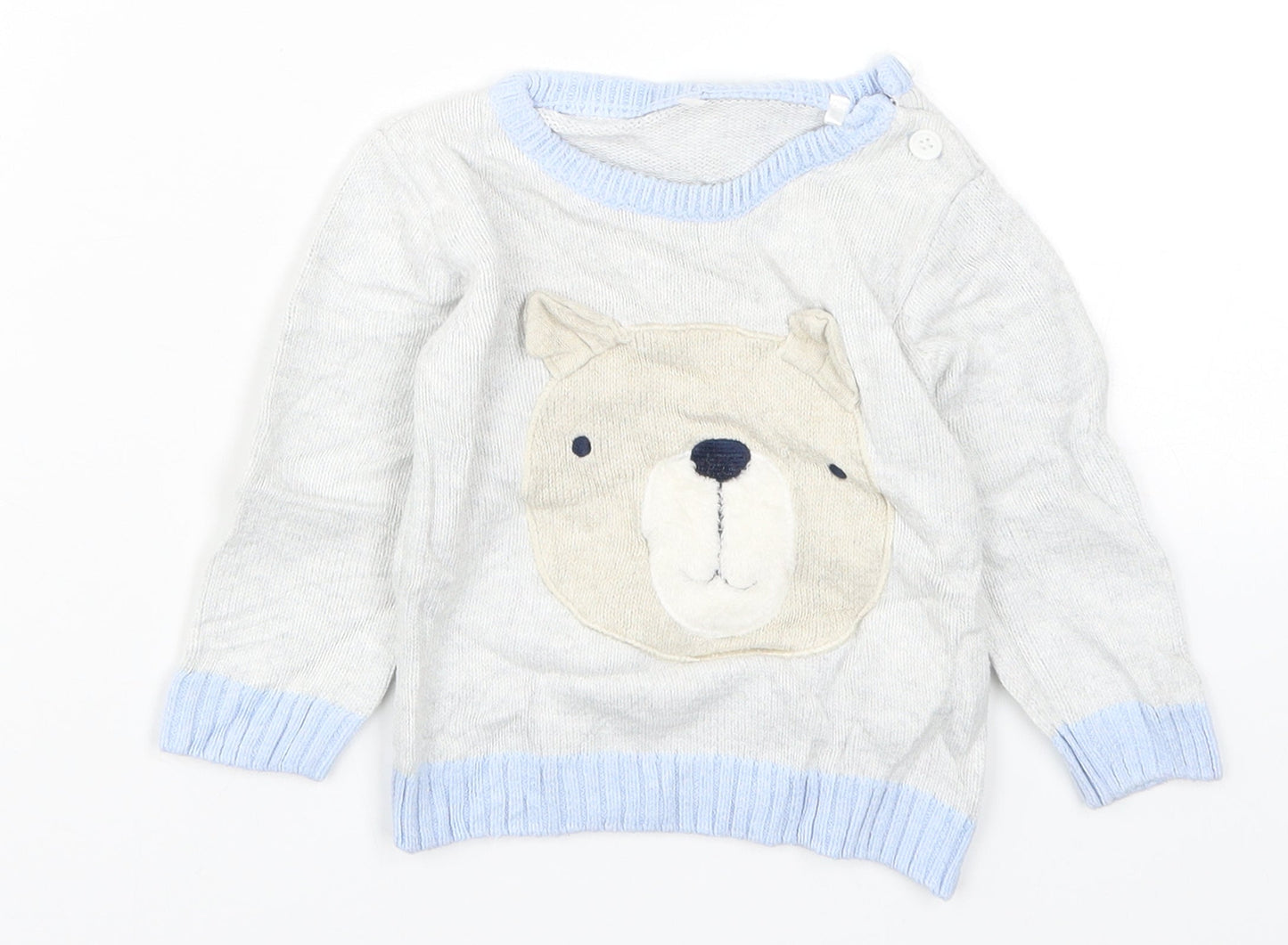 TU Boys Grey  Knit Pullover Jumper Size 6-9 Months  - Bear
