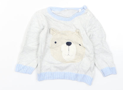 TU Boys Grey  Knit Pullover Jumper Size 6-9 Months  - Bear