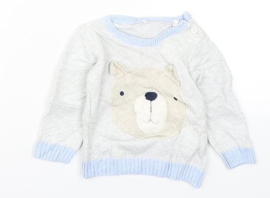 TU Boys Grey  Knit Pullover Jumper Size 6-9 Months  - Bear