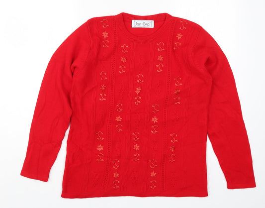 Jan Eva Womens Red  Knit Pullover Jumper Size M