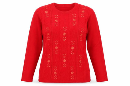 Jan Eva Womens Red  Knit Pullover Jumper Size M