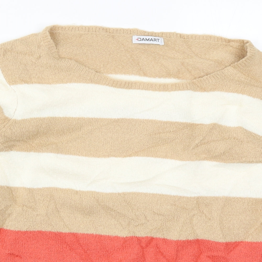 Damart Womens Beige Striped Knit Pullover Jumper Size 10  - Pink