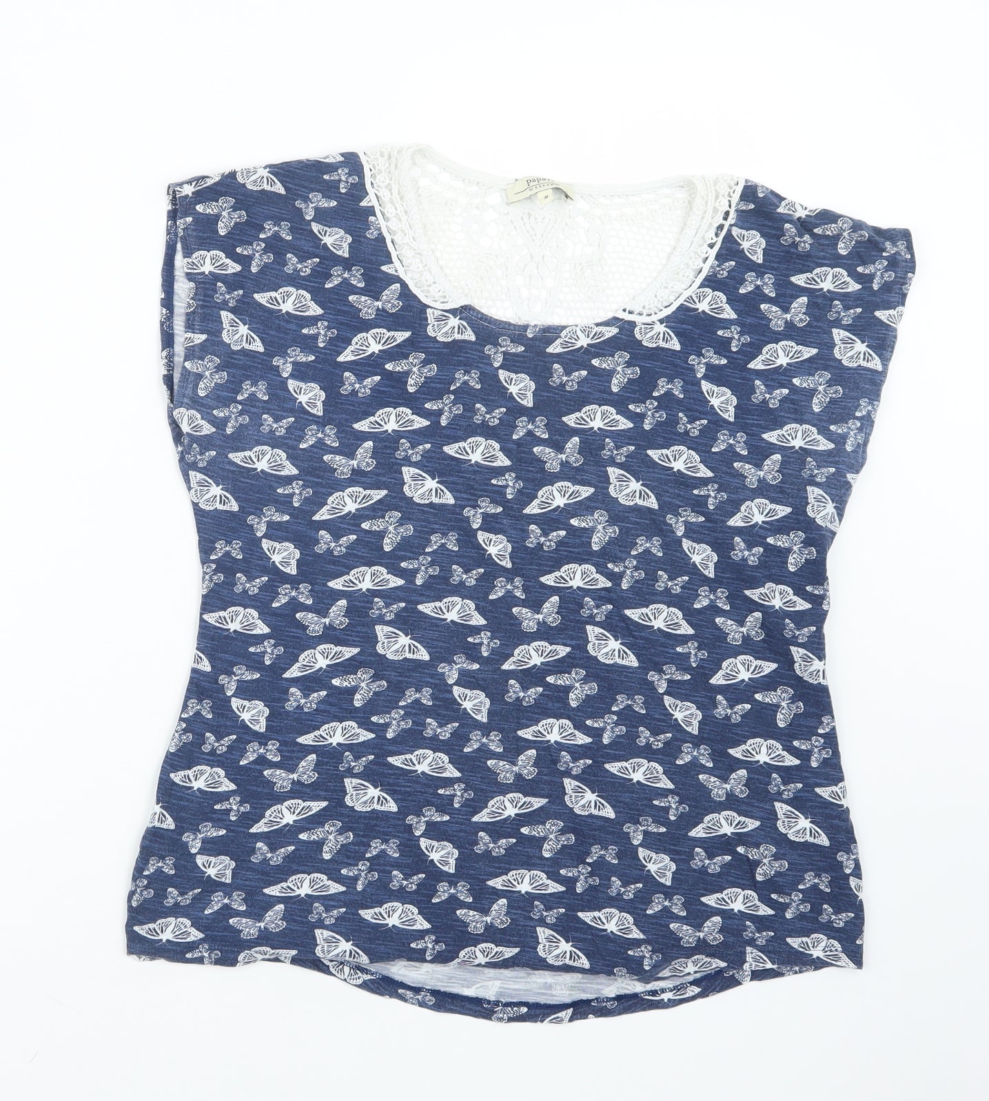 Papaya Womens Blue Geometric  Basic T-Shirt Size 8