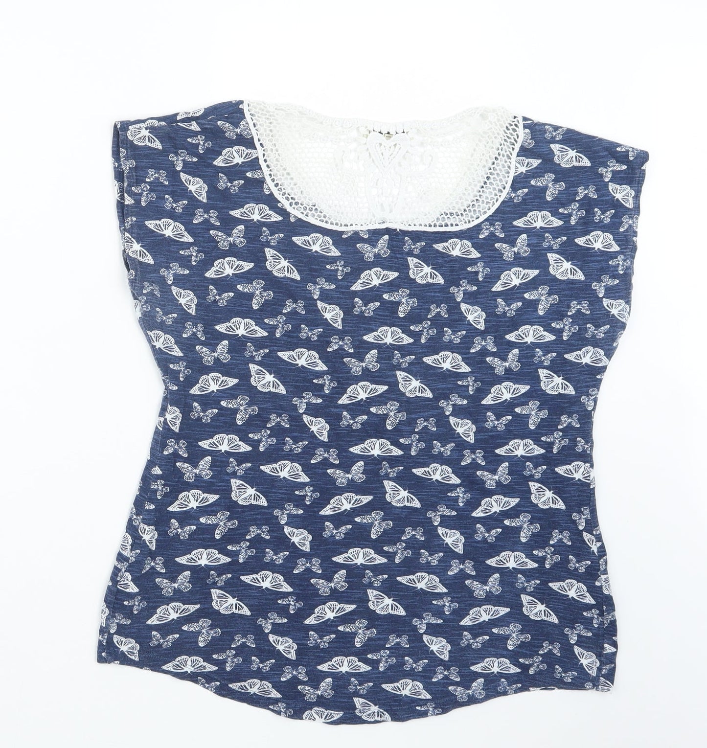 Papaya Womens Blue Geometric  Basic T-Shirt Size 8