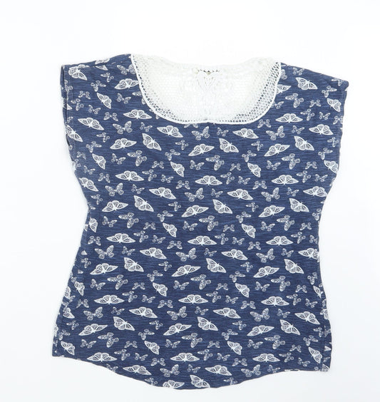 Papaya Womens Blue Geometric  Basic T-Shirt Size 8