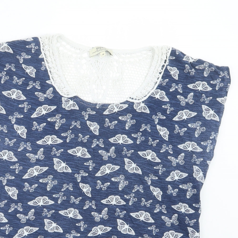 Papaya Womens Blue Geometric  Basic T-Shirt Size 8