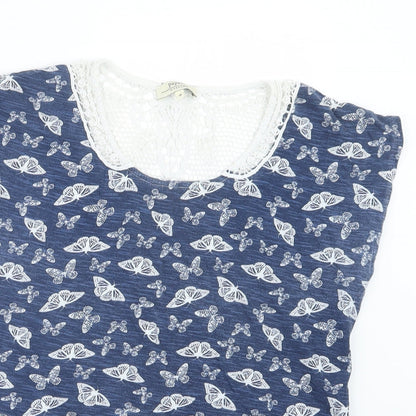 Papaya Womens Blue Geometric  Basic T-Shirt Size 8