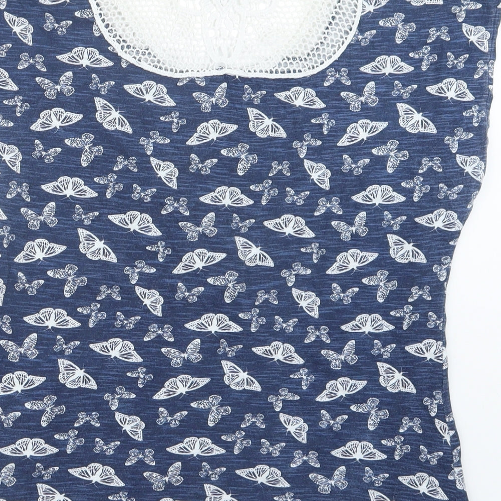 Papaya Womens Blue Geometric  Basic T-Shirt Size 8