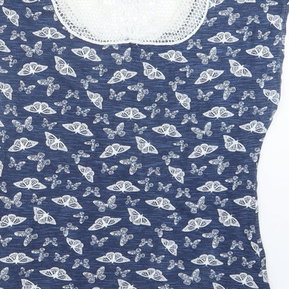 Papaya Womens Blue Geometric  Basic T-Shirt Size 8