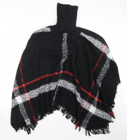 b. you Womens Black Check Knit Cape Jumper One Size