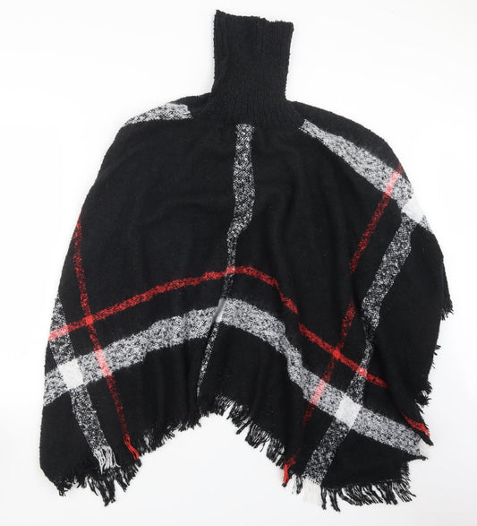 b. you Womens Black Check Knit Cape Jumper One Size