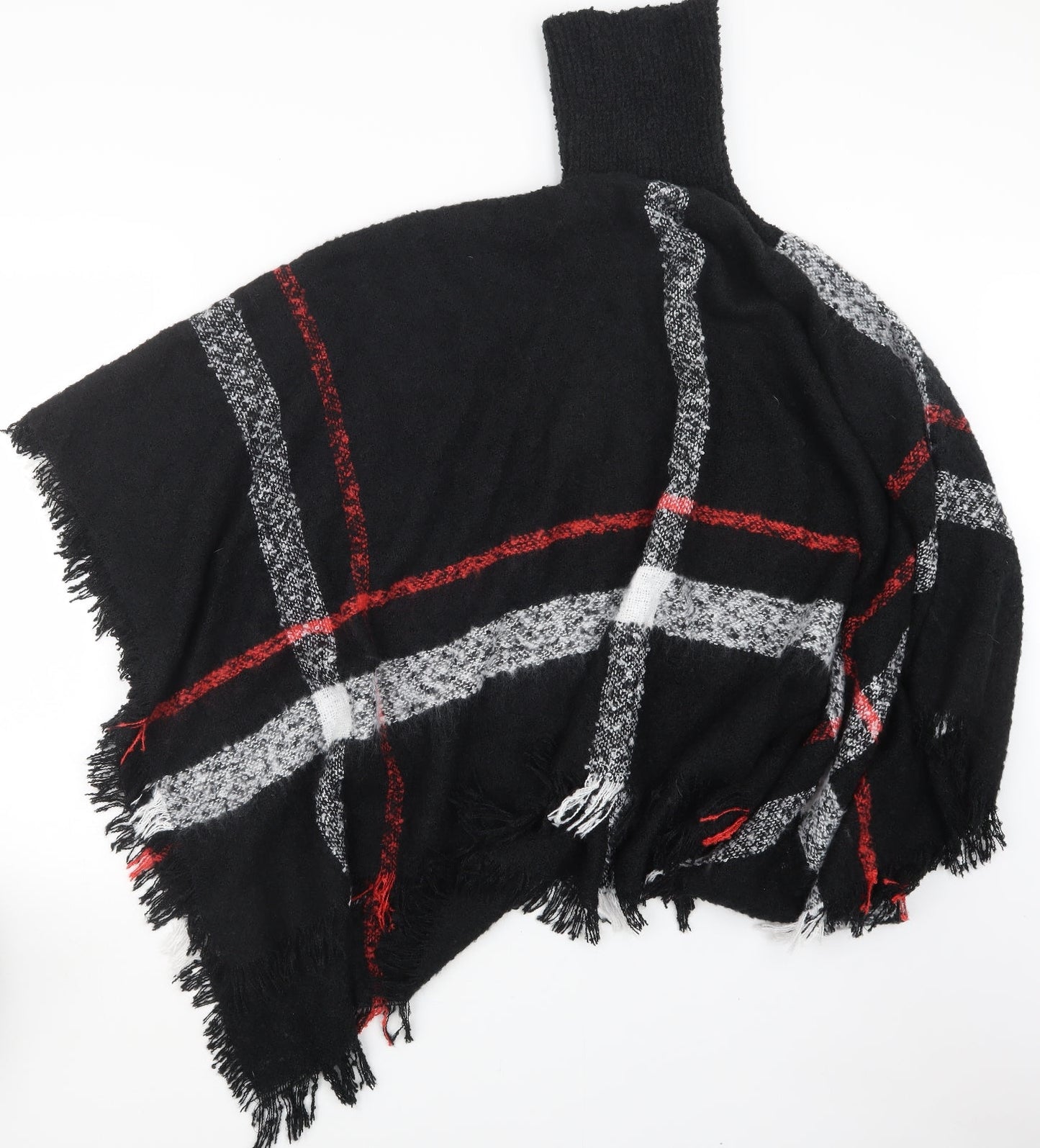 b. you Womens Black Check Knit Cape Jumper One Size