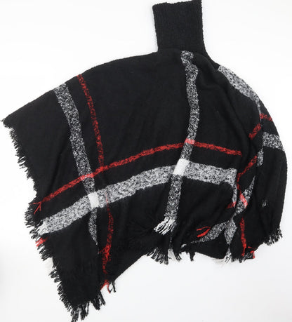 b. you Womens Black Check Knit Cape Jumper One Size