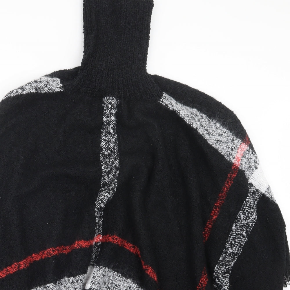 b. you Womens Black Check Knit Cape Jumper One Size