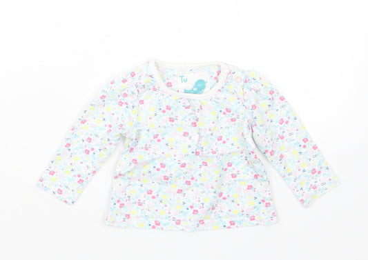 TU Girls Blue Floral  Basic T-Shirt Size 0-3 Months