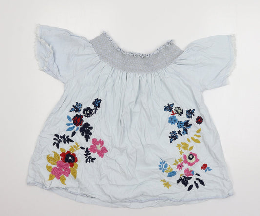 Denim & Co. Womens Blue Floral  Basic Blouse Size 12