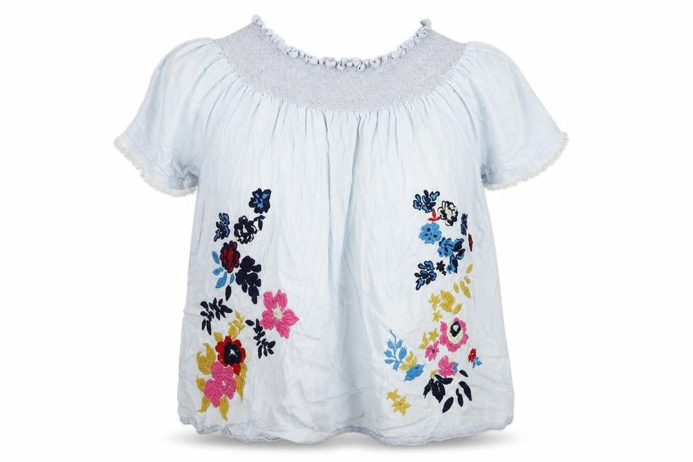 Denim & Co. Womens Blue Floral  Basic Blouse Size 12
