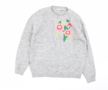 Asda George Womens Grey Floral  Pullover Jumper Size 12