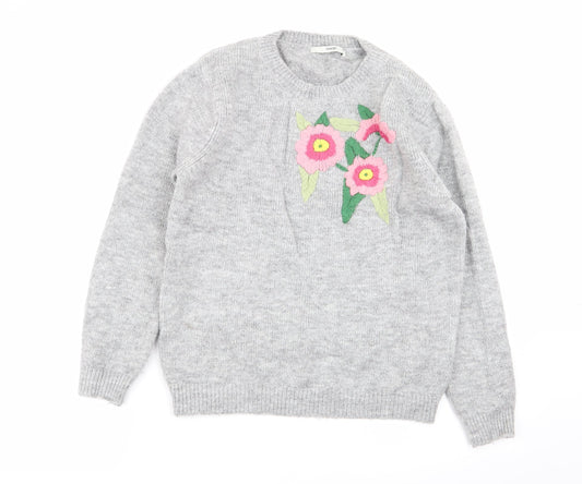 Asda George Womens Grey Floral  Pullover Jumper Size 12