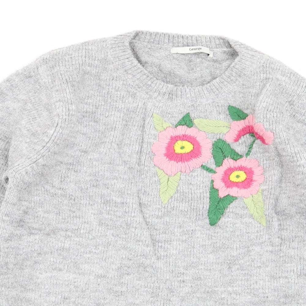 Asda George Womens Grey Floral  Pullover Jumper Size 12