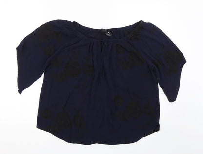 LIV Los angeles Womens Blue Floral  Basic T-Shirt Size L