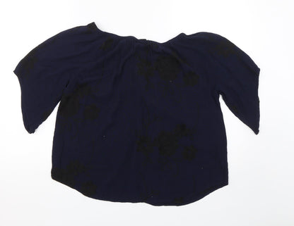LIV Los angeles Womens Blue Floral  Basic T-Shirt Size L