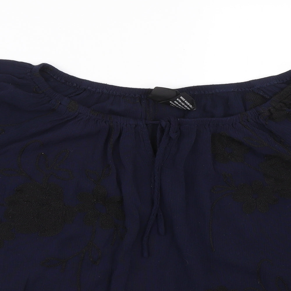 LIV Los angeles Womens Blue Floral  Basic T-Shirt Size L
