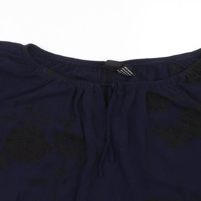LIV Los angeles Womens Blue Floral  Basic T-Shirt Size L