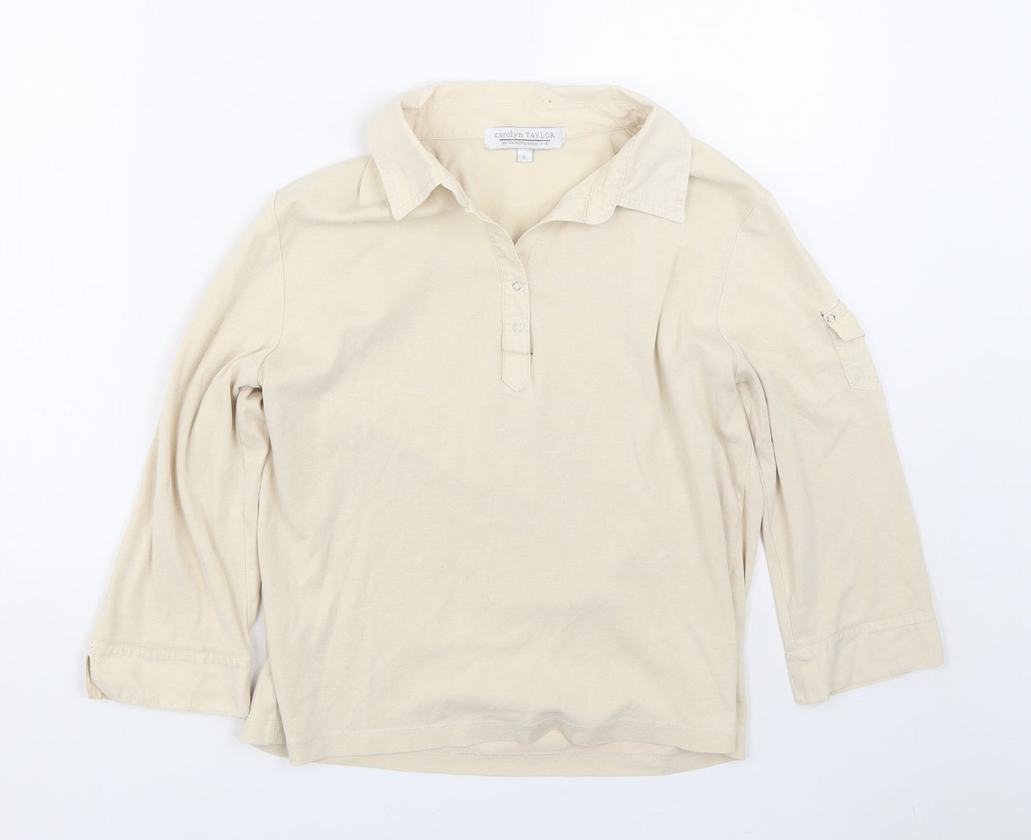 Womens UK Size L Carolyn Taylor Beige Basic T-Shirt