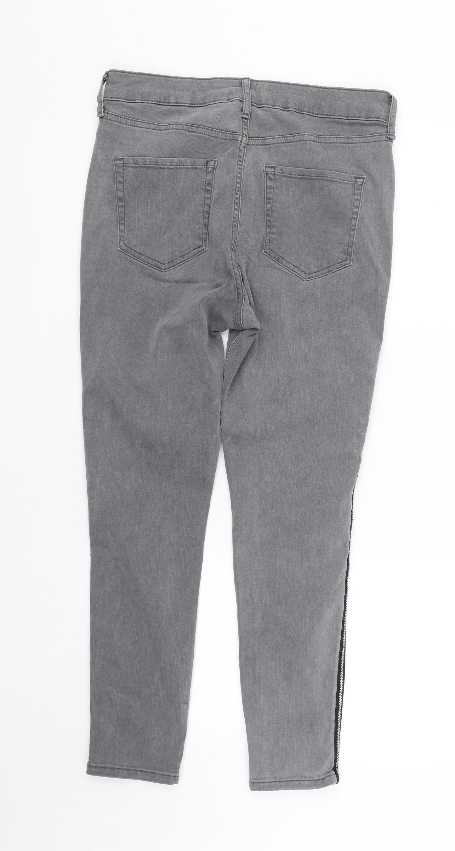 M&S Womens Grey Striped Denim Skinny Jeans Size 12 L25 in