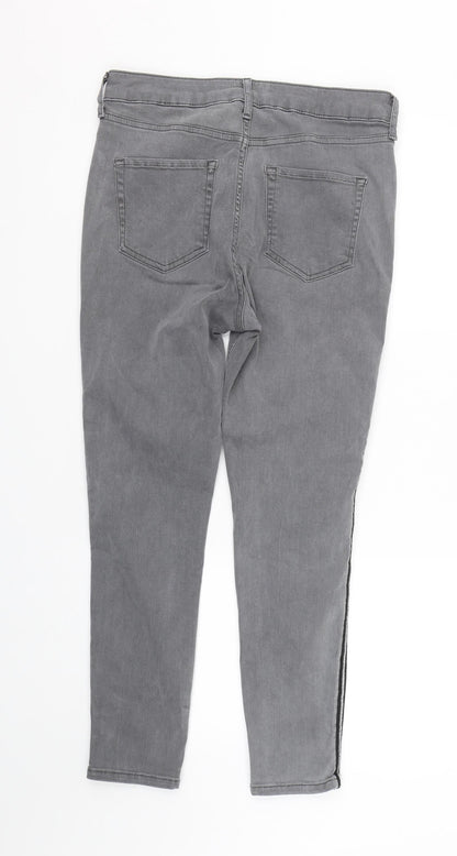 M&S Womens Grey Striped Denim Skinny Jeans Size 12 L25 in