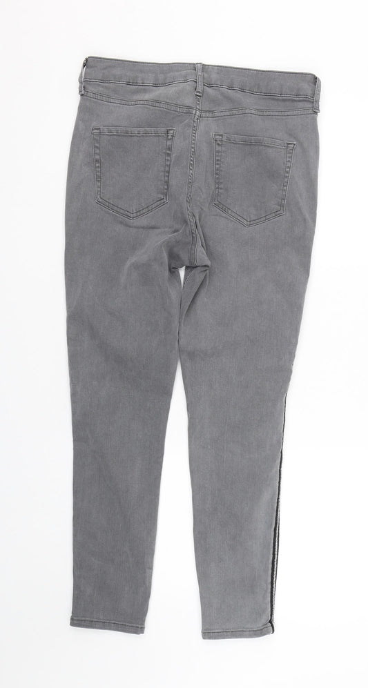 M&S Womens Grey Striped Denim Skinny Jeans Size 12 L25 in